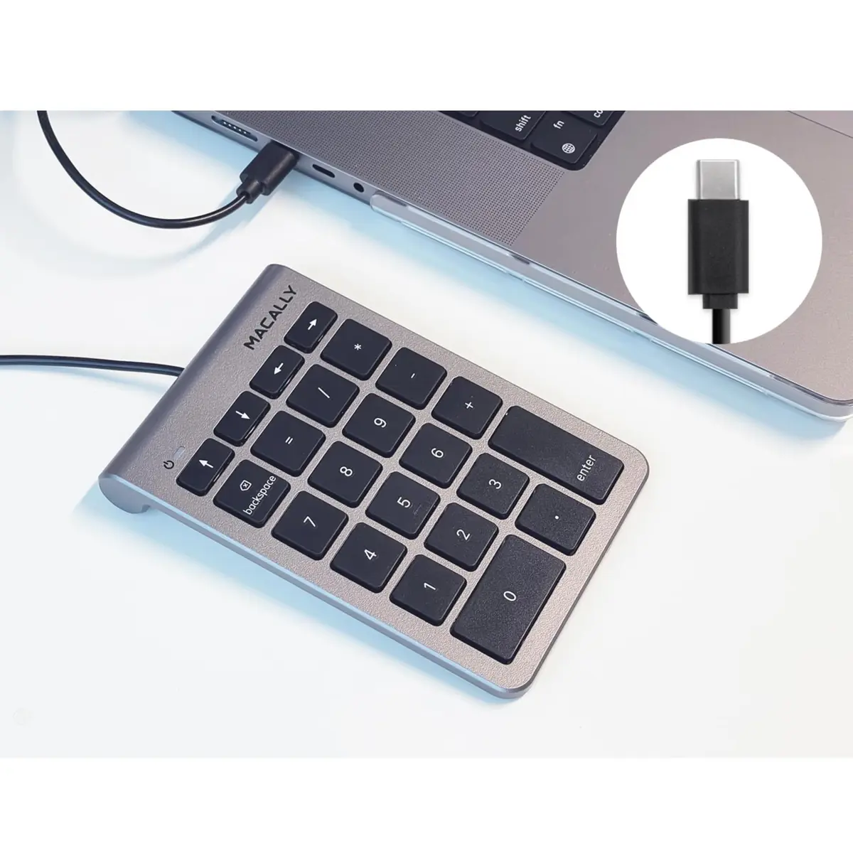 Macally USB-C Wired Number Pad for Mac & PC - 22 Full-Size Keys, Slim Portable Numpad with Tactile Feedback | 22-Key USB Keypad with 5ft Cable - view 9