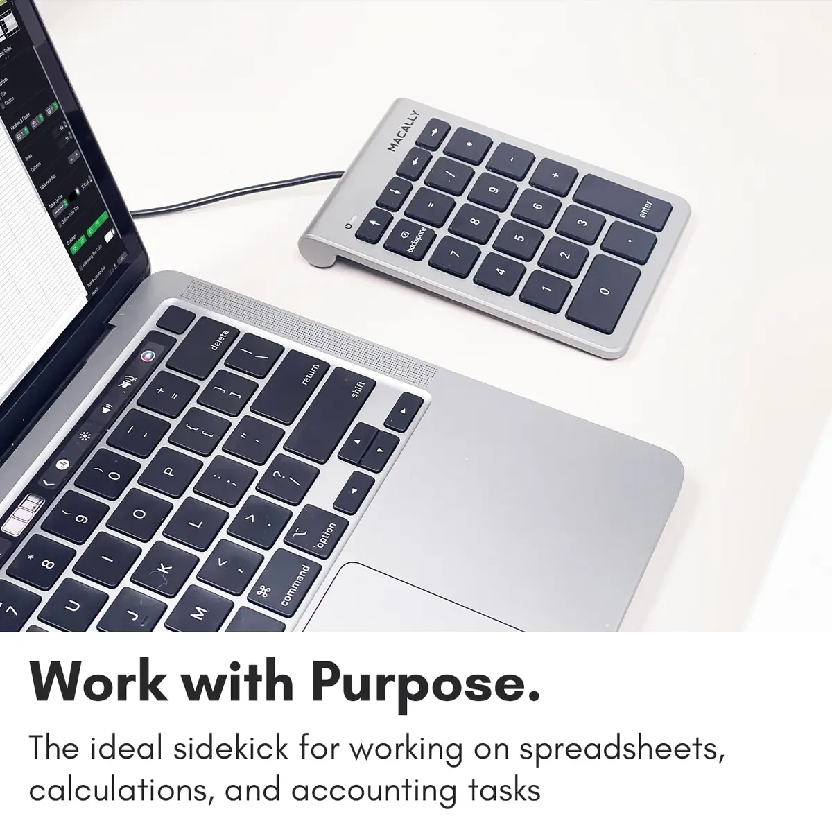 Macally USB-C Wired Number Pad for Mac & PC - 22 Full-Size Keys, Slim Portable Numpad with Tactile Feedback | 22-Key USB Keypad with 5ft Cable - view 3