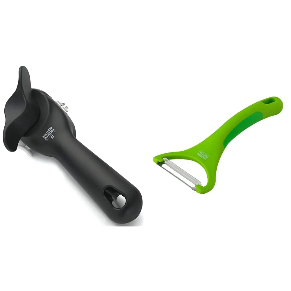 Kuhn Rikon Auto Safety LidLifter Can Opener & Piranha Y Peeler Set, Black & Green - main product image