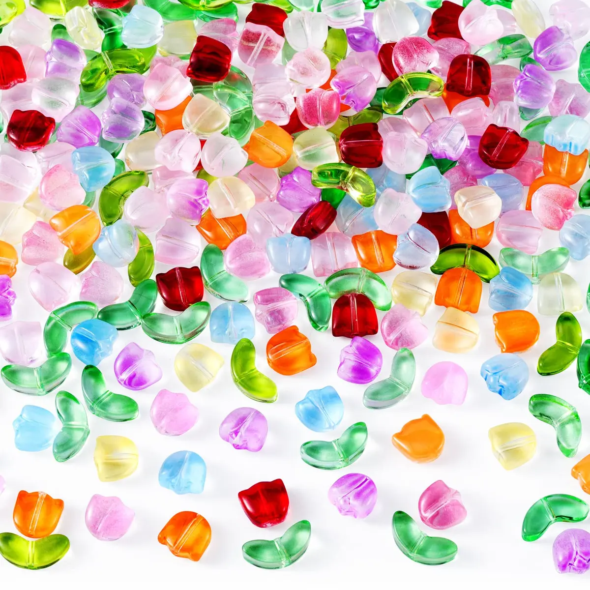 PAGOW 160pcs Tulip Flower Beads, Colorful Glass Translucent Bracelet Beads | Unique DIY Jewelry Craft - main product image