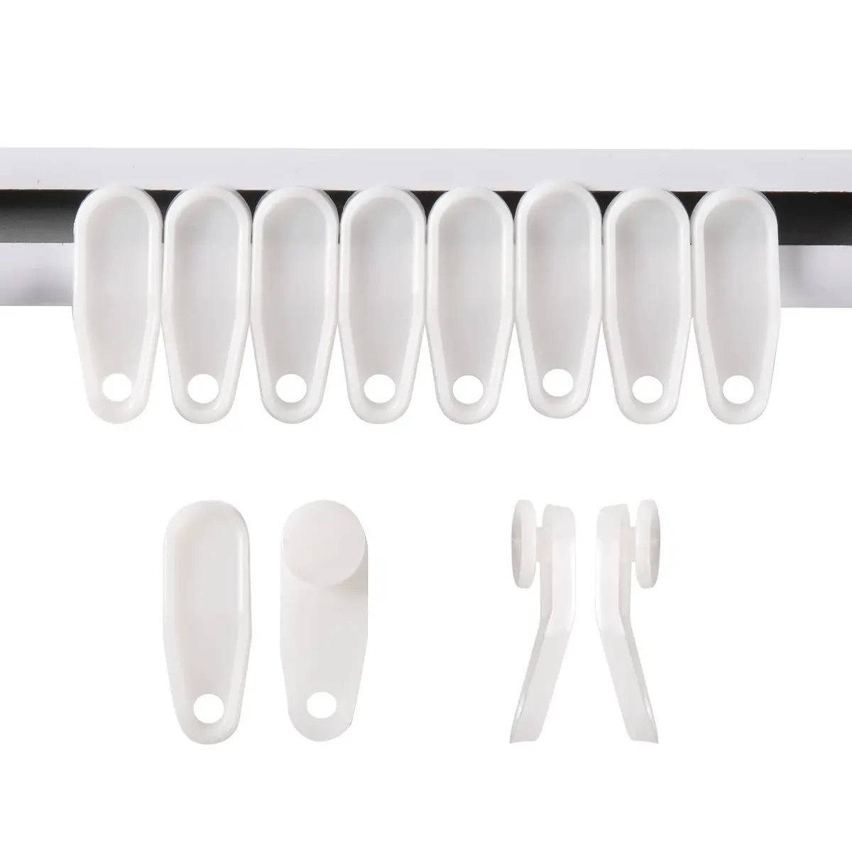 Kilymezh White Curtain Slider Hooks 100 Pack | 1.3 inch (3.3 cm) Plastic Track Gliders for Curtains - main product image