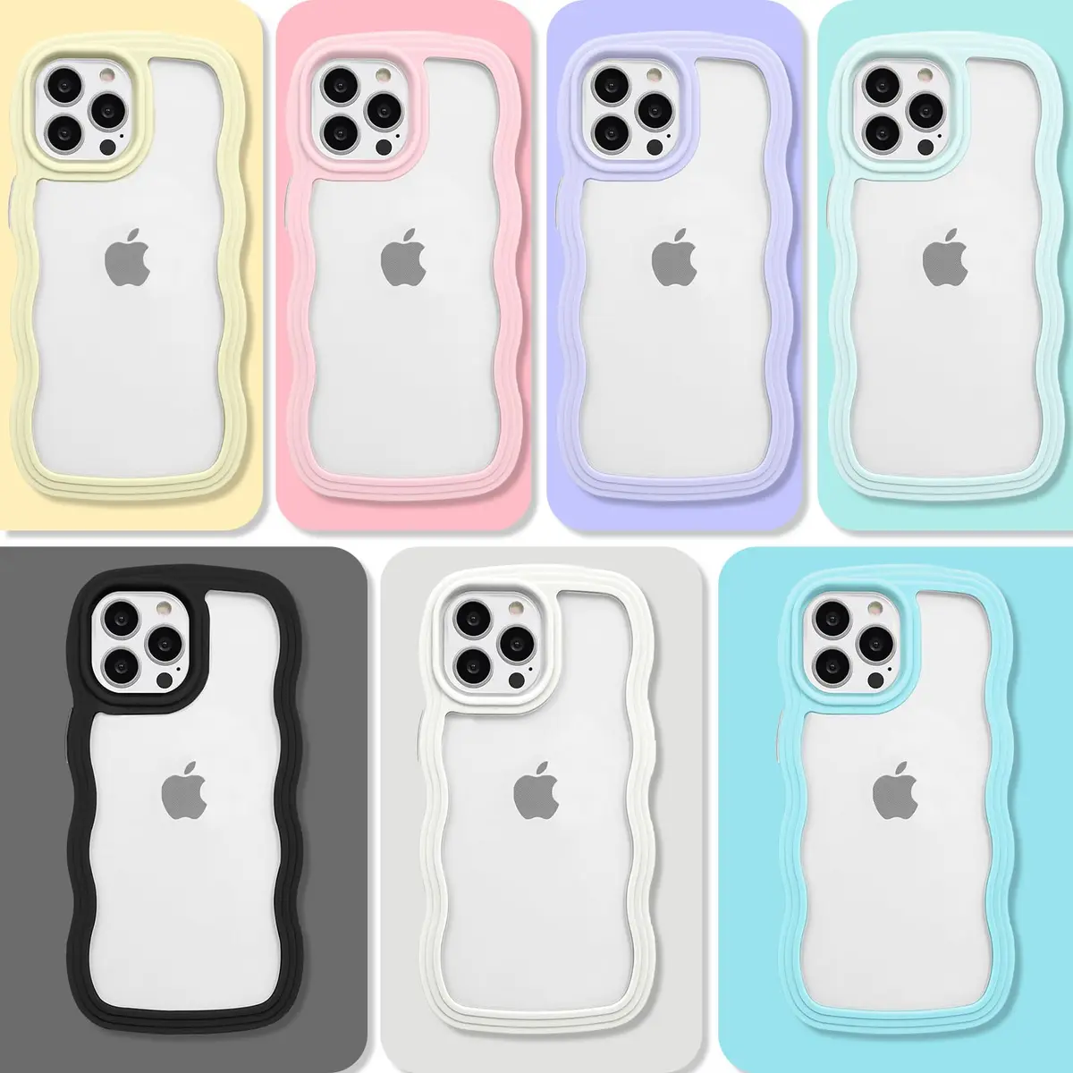 Anuck iPhone 13 Pro Max Case Wavy Edge Clear Back Design | Shockproof Soft TPU & Hard Bumper, Dark Blue - view 5