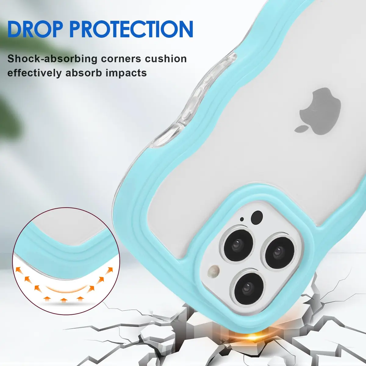 Anuck iPhone 13 Pro Max Case Wavy Edge Clear Back Design | Shockproof Soft TPU & Hard Bumper, Dark Blue - view 2