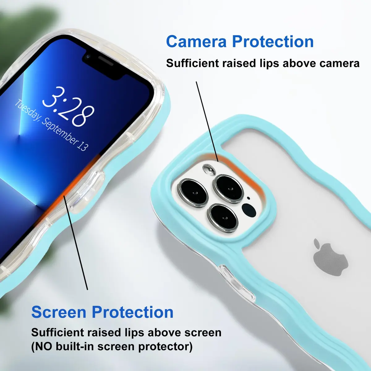 Anuck iPhone 13 Pro Max Case Wavy Edge Clear Back Design | Shockproof Soft TPU & Hard Bumper, Dark Blue - view 3