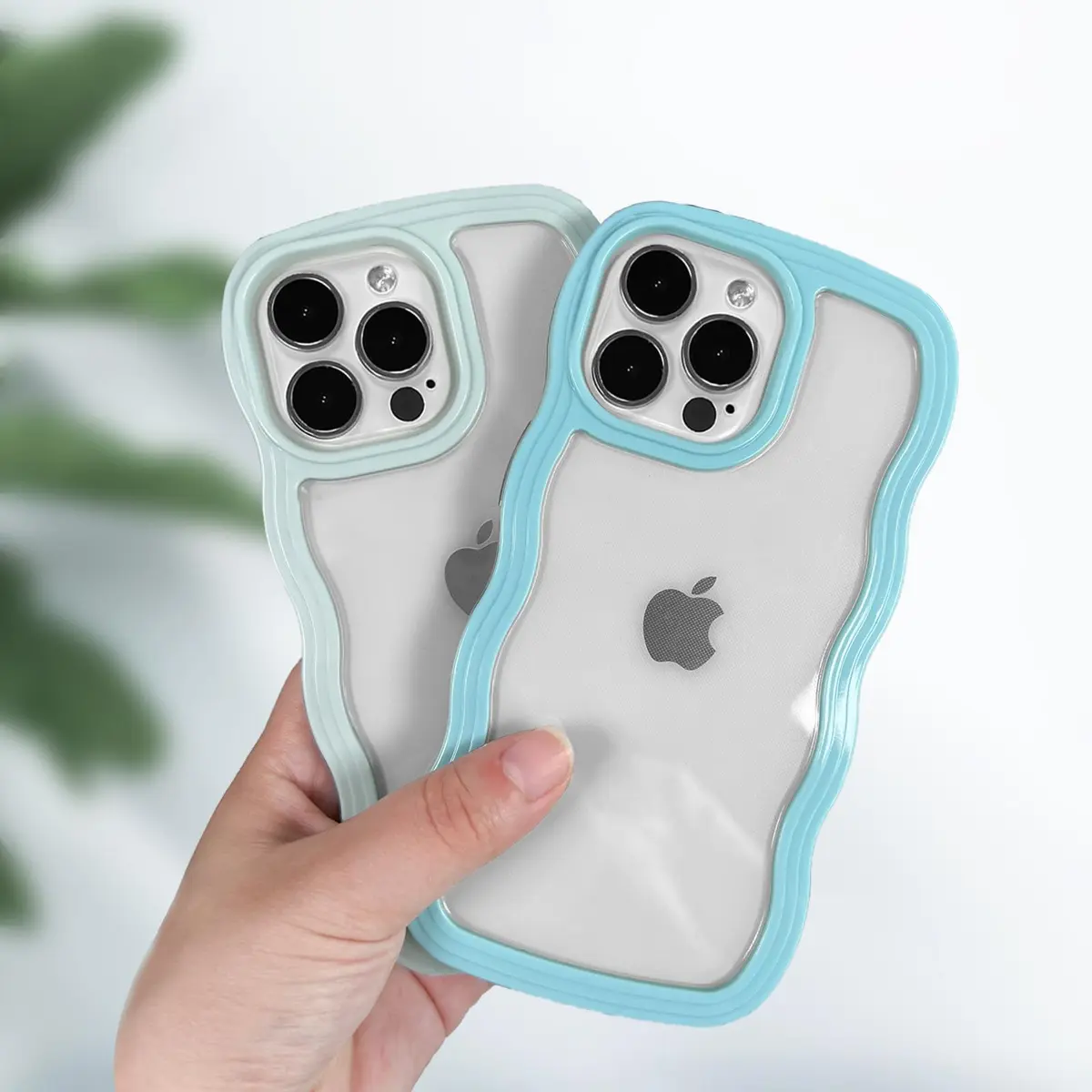 Anuck iPhone 13 Pro Max Case Wavy Edge Clear Back Design | Shockproof Soft TPU & Hard Bumper, Dark Blue - view 4