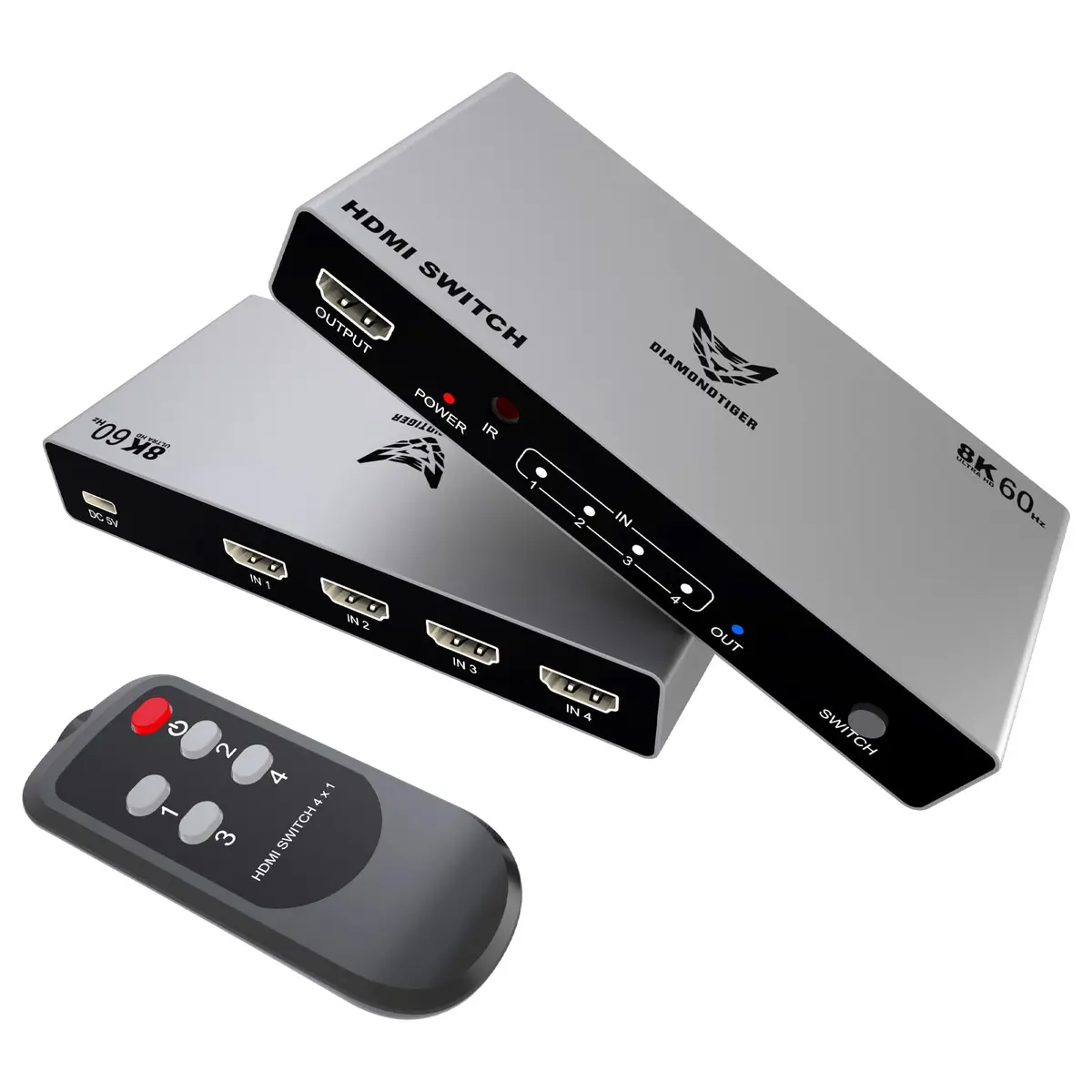 DiamondTiger 8K HDMI 2.1 Switch 4 in 1 Out | 8K@60Hz, 4K@120Hz, VRR, Dolby Vision, Aluminum Shell - main product image