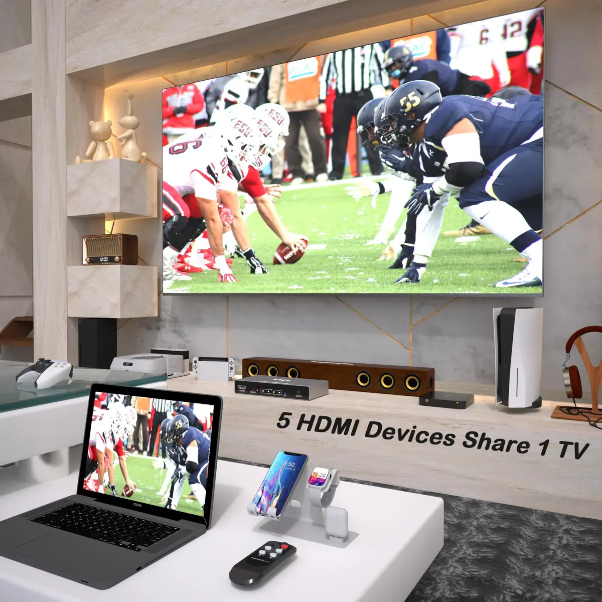 DiamondTiger 8K HDMI 2.1 Switch 4 in 1 Out | 8K@60Hz, 4K@120Hz, VRR, Dolby Vision, Aluminum Shell - view 3