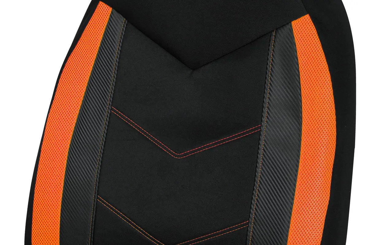 PIC AUTO High Back Front Car Seat Covers - Sports Carbon Fiber Mesh Design, Two Front Set, Airbag Compatible, Universal Fit (Orange) - view 3