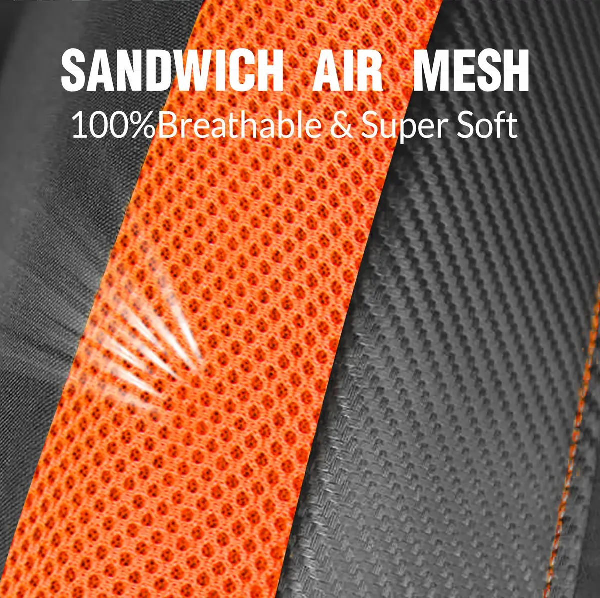 PIC AUTO High Back Front Car Seat Covers - Sports Carbon Fiber Mesh Design, Two Front Set, Airbag Compatible, Universal Fit (Orange) - view 4