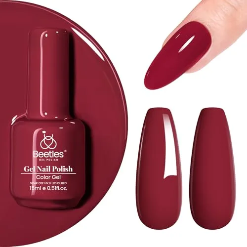 Beetles Gel Nail Polish Mulled Wine Dark Red Color - 15ml (0.5 fl oz) | UV LED Compatible Soak Off Gel - main product image
