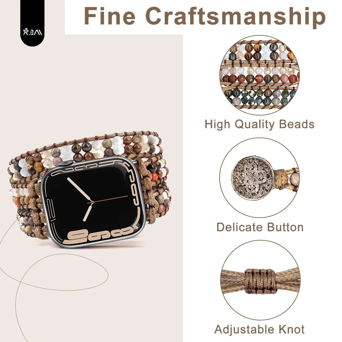 JR.DM Boho Beaded Band for Apple Watch 38mm-42mm | Handmade Braided Rope Strap (en_US) - view 5