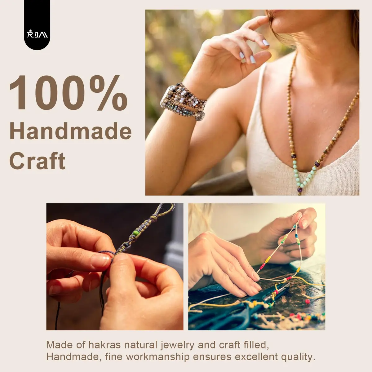 JR.DM Boho Beaded Band for Apple Watch 38mm-42mm | Handmade Braided Rope Strap (en_US) - view 3