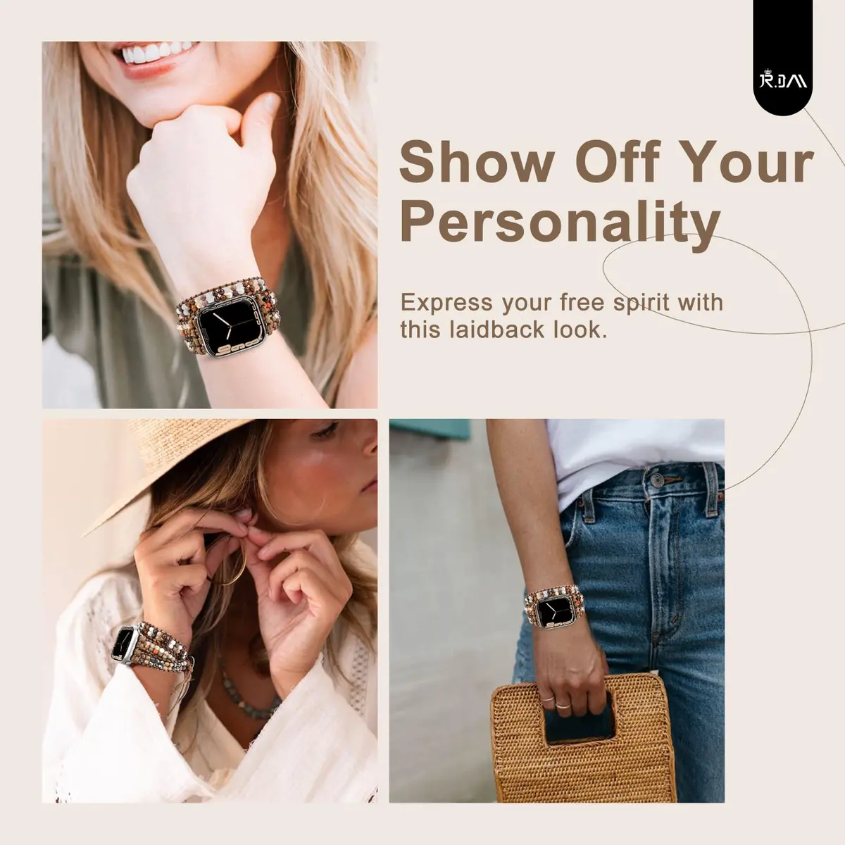 JR.DM Boho Beaded Band for Apple Watch 38mm-42mm | Handmade Braided Rope Strap (en_US) - view 4
