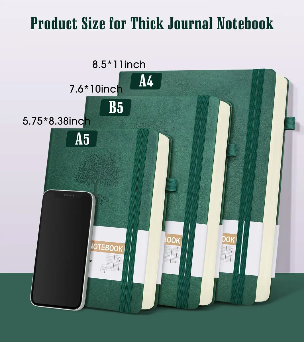 Ansopu Leather Journal Notebook 365 Pages A4 Green | Thick 100Gsm Ruled Hardcover - view 2