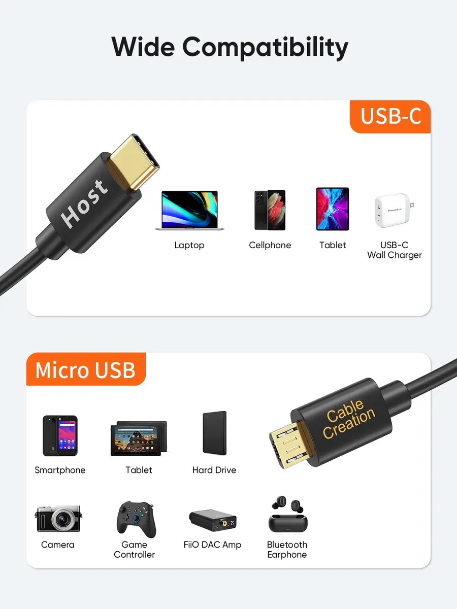 CableCreation Short USB C to Micro USB Cable 0.2M (0.65 FT) 2-Pack | 480Mbps OTG Data Transfer - view 5
