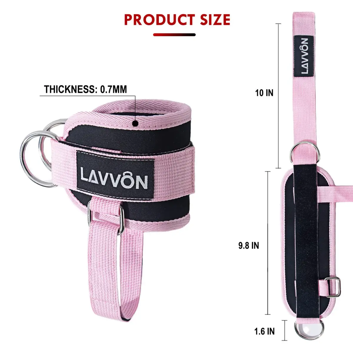 LAVVON Padded Ankle Straps for Cable Machines - Glute Kickback Workout Cuffs (Pink, 1 Pair) - view 7