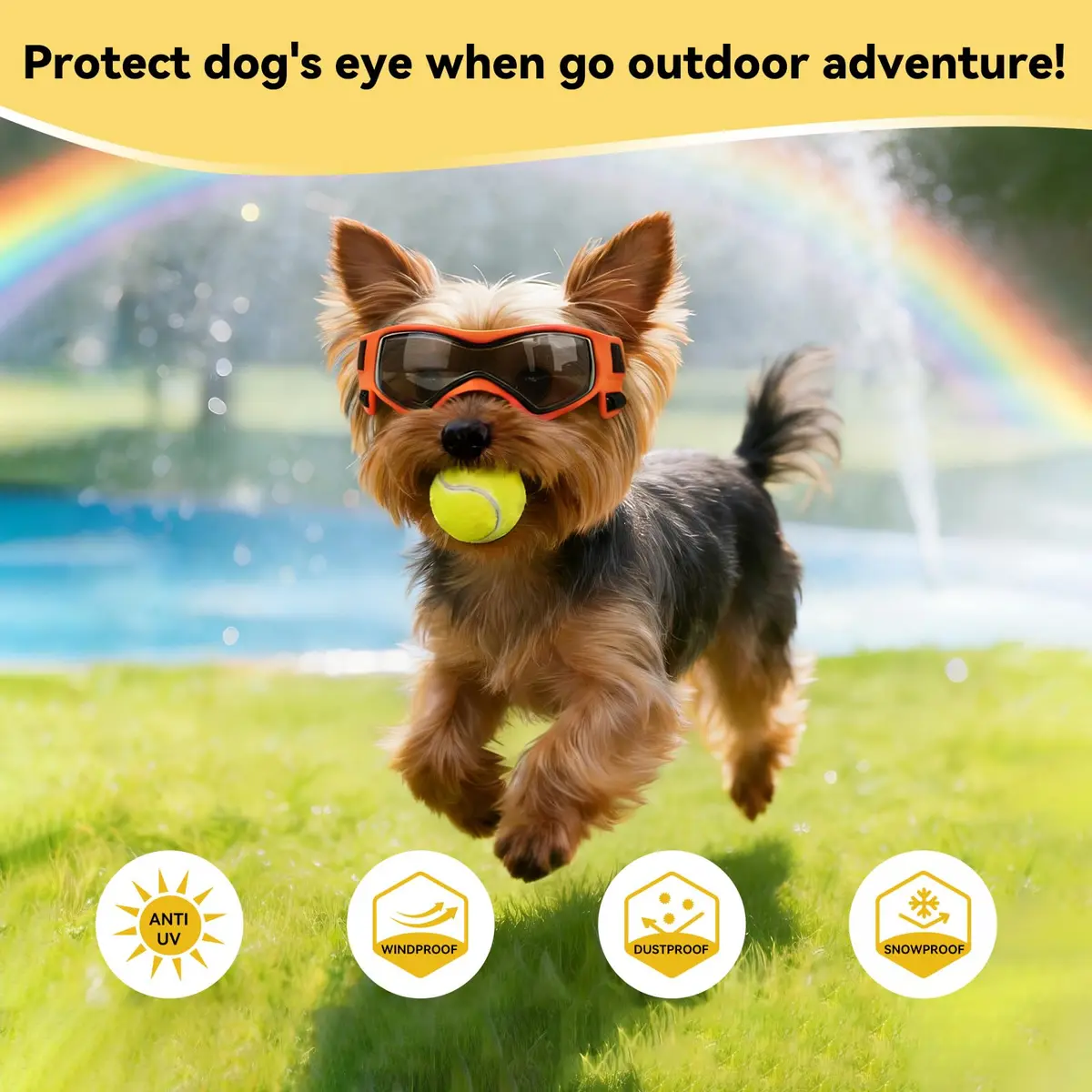 PETLESO Dog Goggles Small Breed, UV Protection, Adjustable Straps, Orange S - view 5
