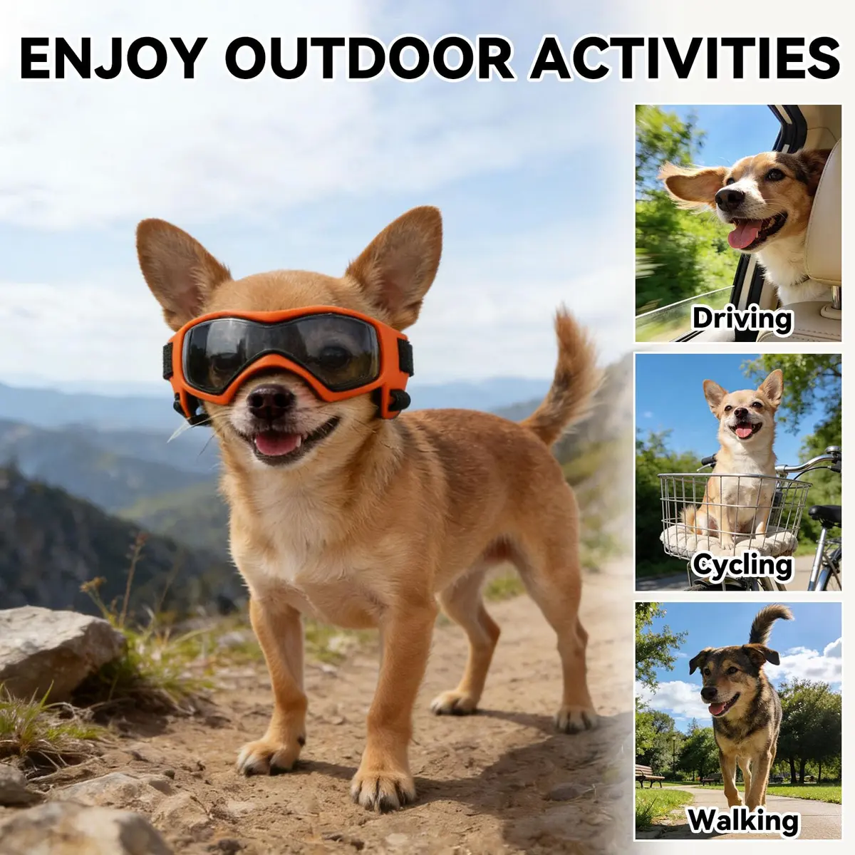 PETLESO Dog Goggles Small Breed, UV Protection, Adjustable Straps, Orange S - view 6