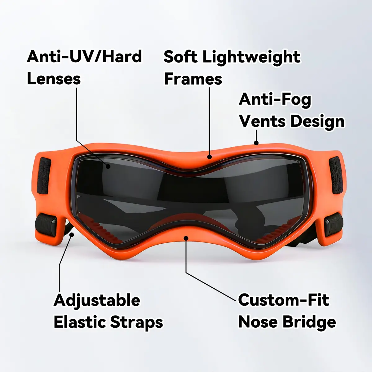 PETLESO Dog Goggles Small Breed, UV Protection, Adjustable Straps, Orange S - view 3
