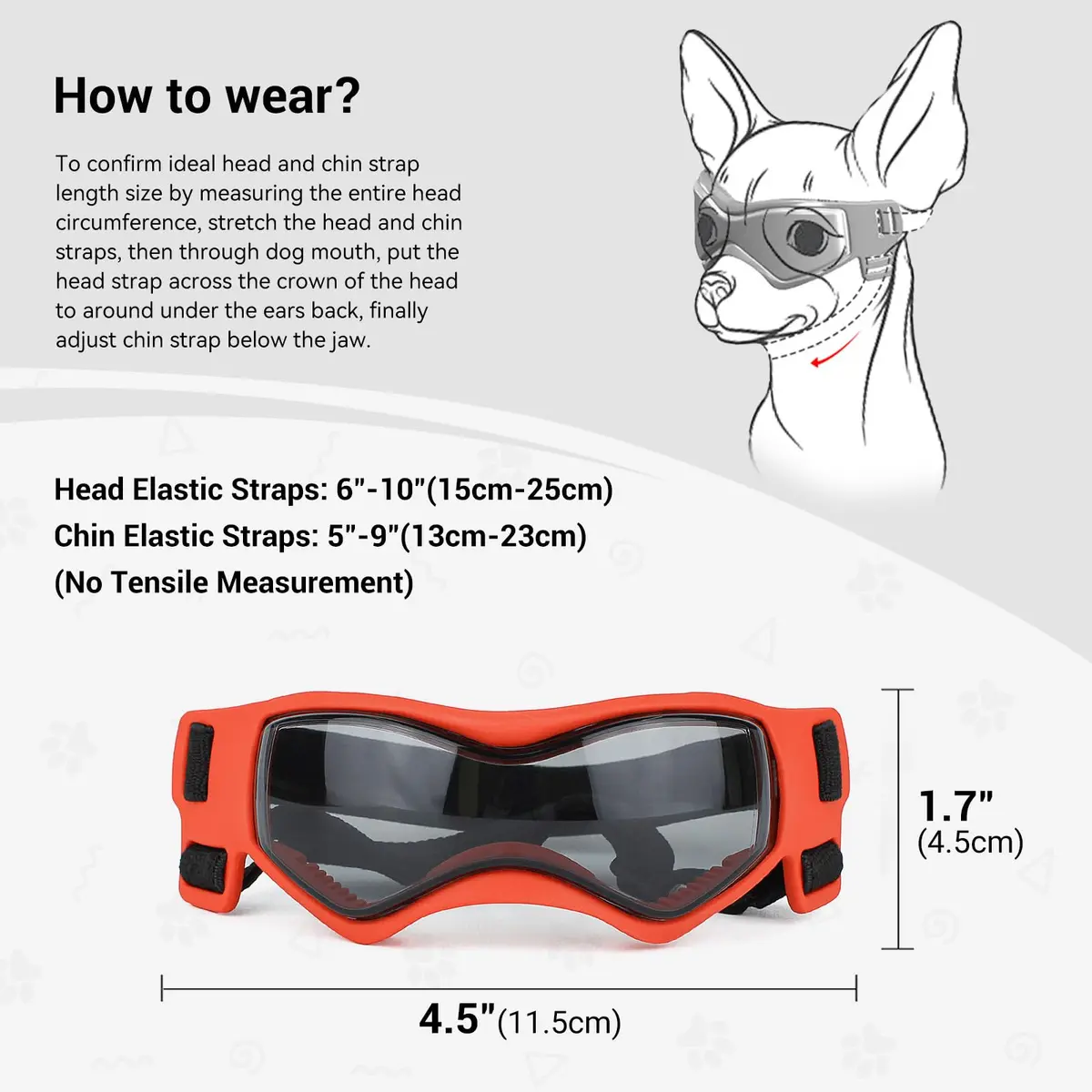 PETLESO Dog Goggles Small Breed, UV Protection, Adjustable Straps, Orange S - view 4