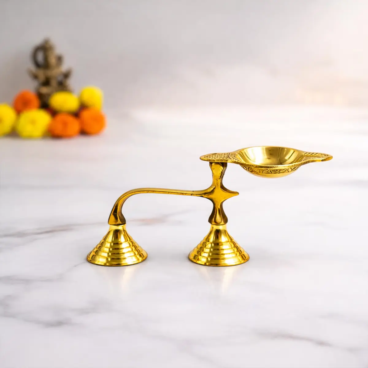 Spillbox Brass Karpoor Diya | Traditional Hindu Oil Lamp for Pooja & Decor - main product image