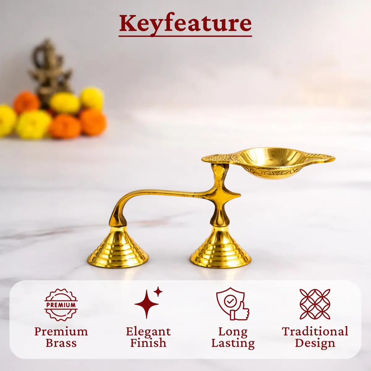 Spillbox Brass Karpoor Diya | Traditional Hindu Oil Lamp for Pooja & Decor - view 5