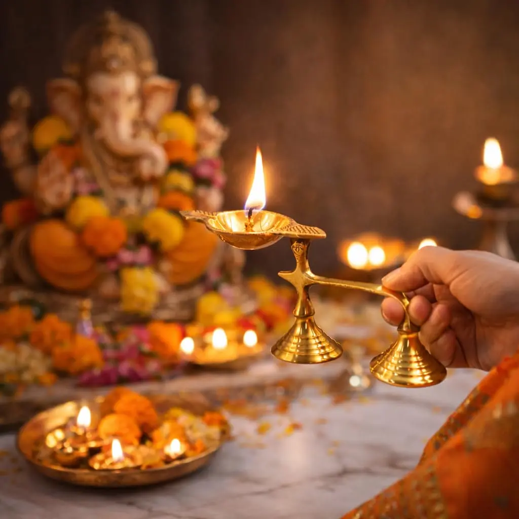 Spillbox Brass Karpoor Diya | Traditional Hindu Oil Lamp for Pooja & Decor - view 6