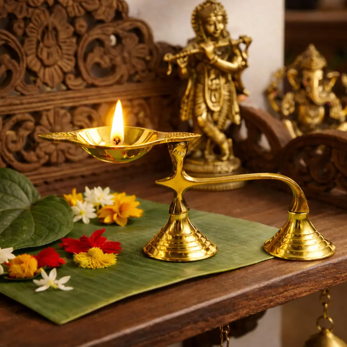 Spillbox Brass Karpoor Diya | Traditional Hindu Oil Lamp for Pooja & Decor - view 2