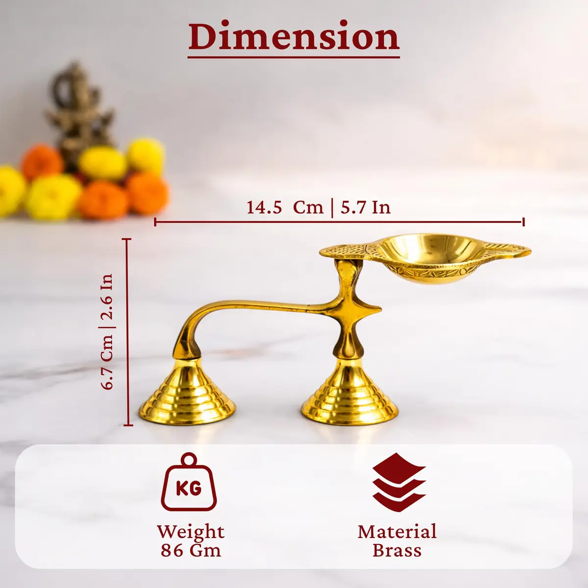 Spillbox Brass Karpoor Diya | Traditional Hindu Oil Lamp for Pooja & Decor - view 3