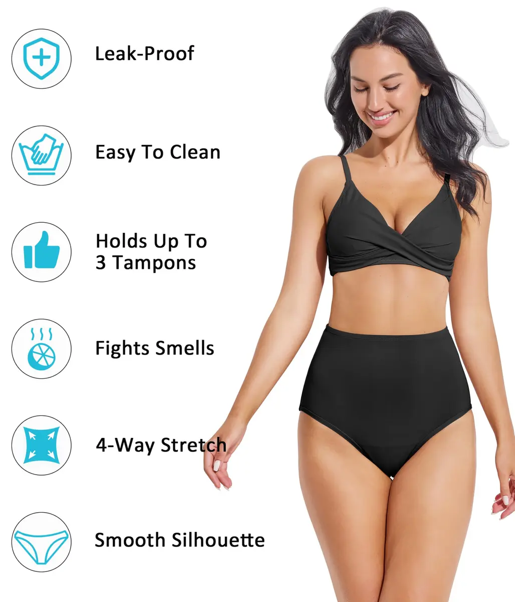 Beautikini Period Swim Bottoms Black XS | High Waisted Full Coverage - view 4