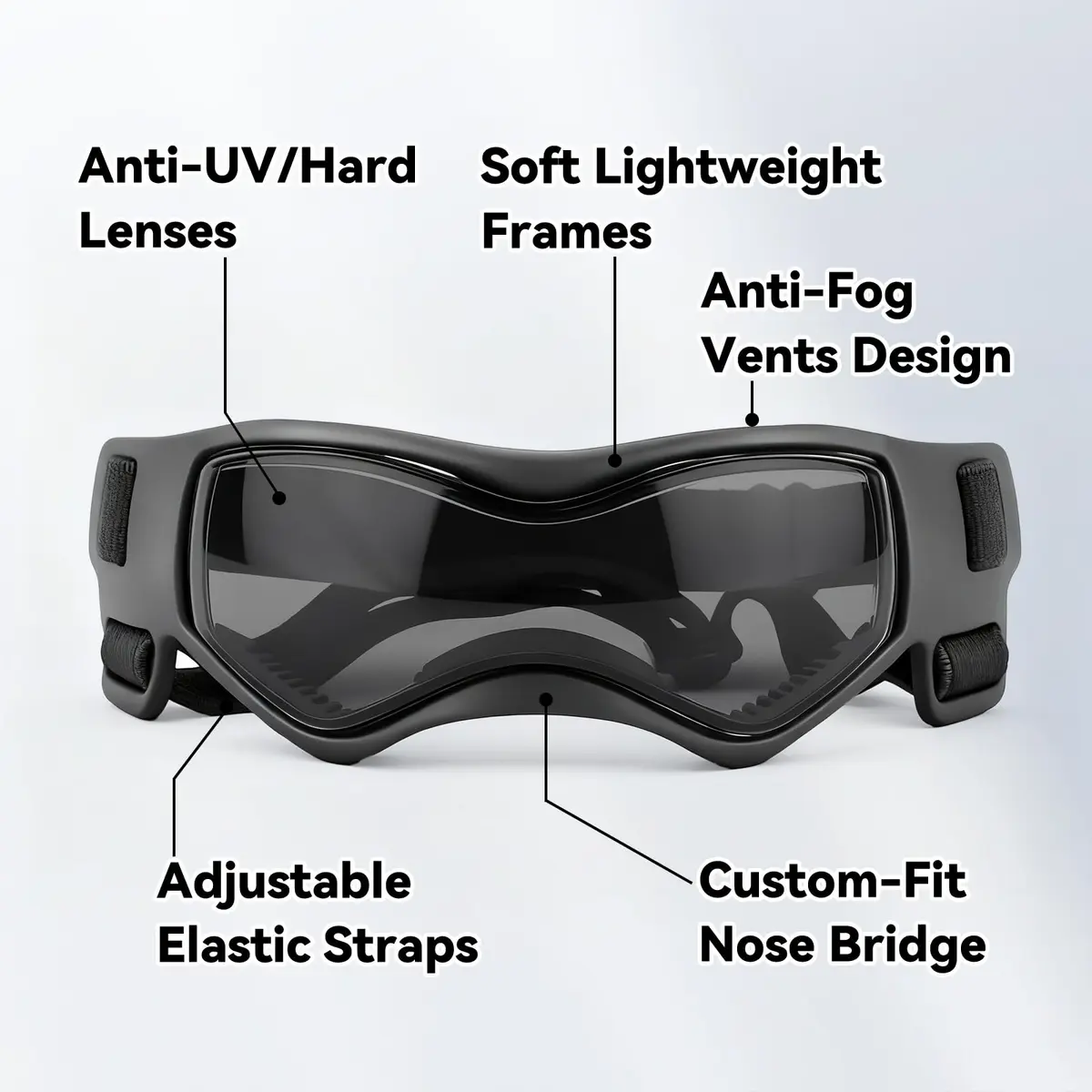 PETLESO Dog Goggles Small Breed UV Protection Adjustable Straps Black S | Outdoor Pet Eyewear for Riding & Hiking - view 3