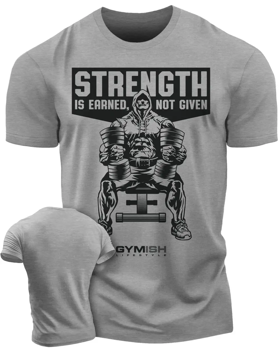 Gymish Lifestyle Strength Is Earned Not Given T-Shirt for Men | Motivational Gym Wear, Cotton-Poly Blend, Regular Fit, Sizes S-3X - main product image