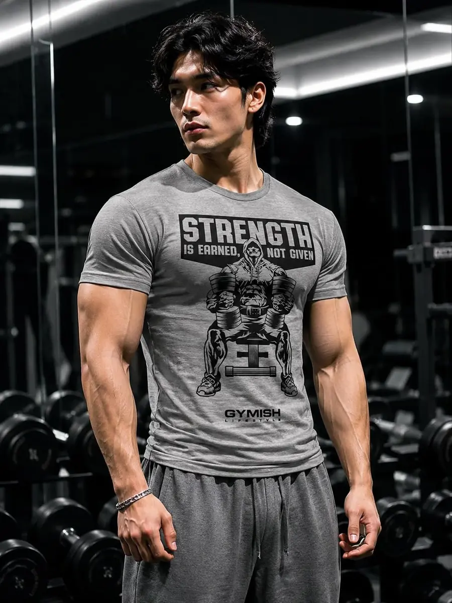 Gymish Lifestyle Strength Is Earned Not Given T-Shirt for Men | Motivational Gym Wear, Cotton-Poly Blend, Regular Fit, Sizes S-3X - view 2