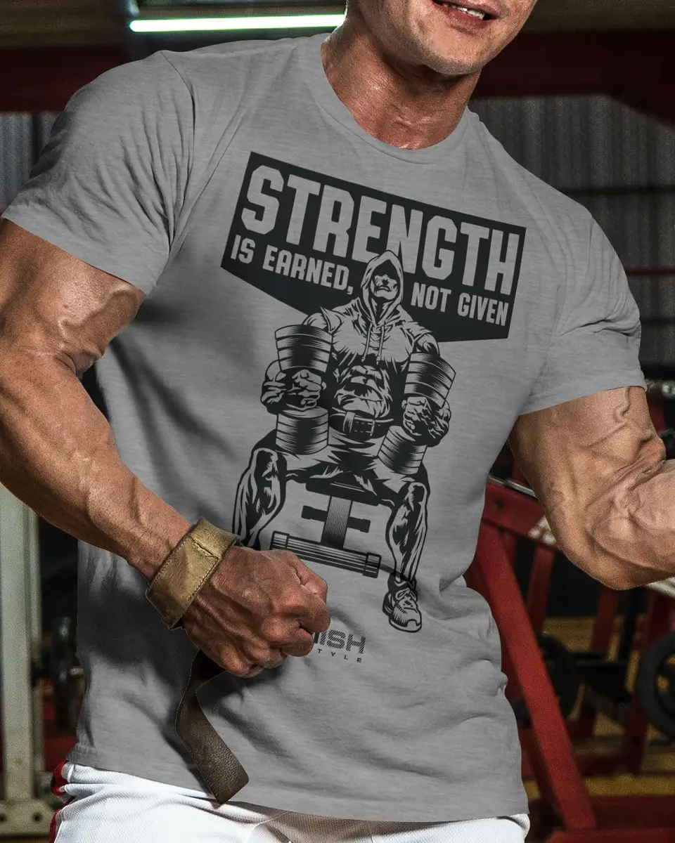 Gymish Lifestyle Strength Is Earned Not Given T-Shirt for Men | Motivational Gym Wear, Cotton-Poly Blend, Regular Fit, Sizes S-3X - view 3