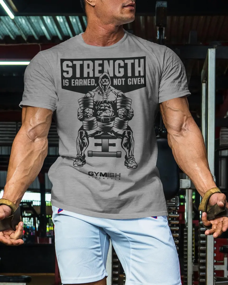 Gymish Lifestyle Strength Is Earned Not Given T-Shirt for Men | Motivational Gym Wear, Cotton-Poly Blend, Regular Fit, Sizes S-3X - view 4