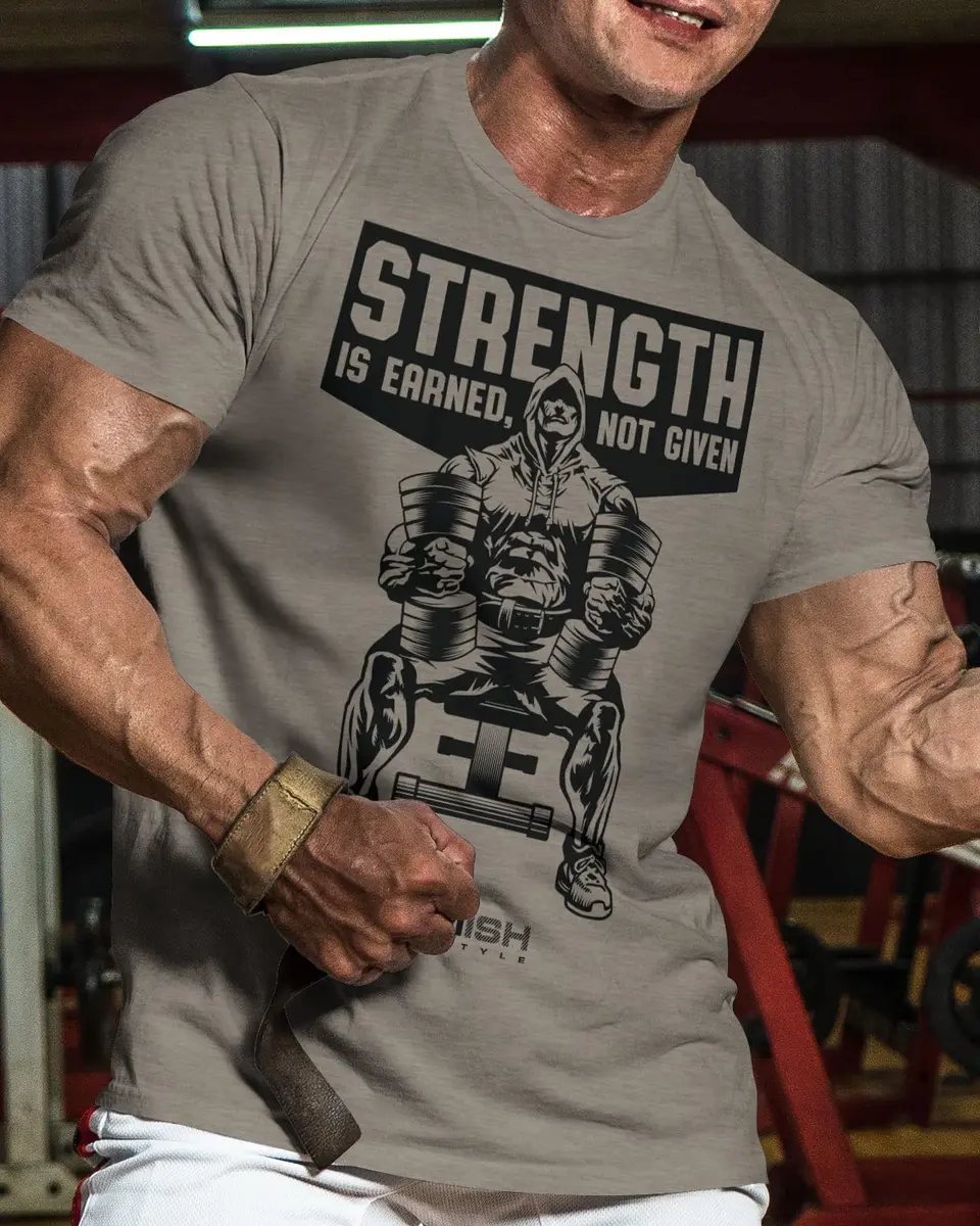 Gymish Lifestyle Strength Is Earned Not Given T-Shirt for Men | Motivational Gym Wear - view 2