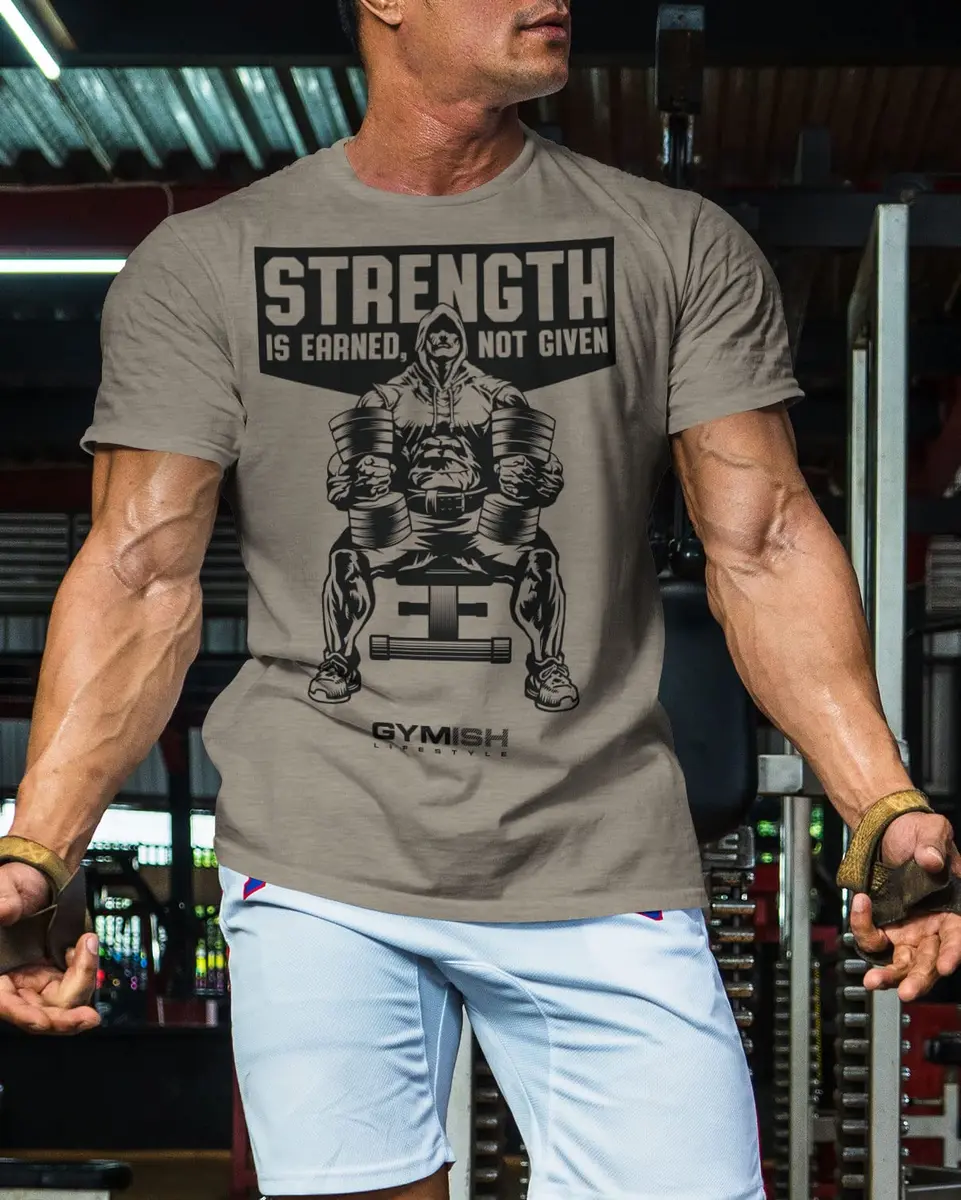 Gymish Lifestyle Strength Is Earned Not Given T-Shirt for Men | Motivational Gym Wear - view 3