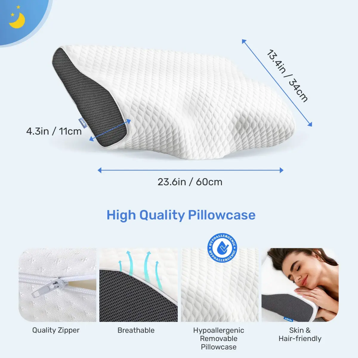 Derila King Cervical Neck Pillow, Memory Foam Contour 60cm (23.6") x 34cm (13.4") x 11cm (4.3") | Supports Neck & Head for All Sleepers - view 2