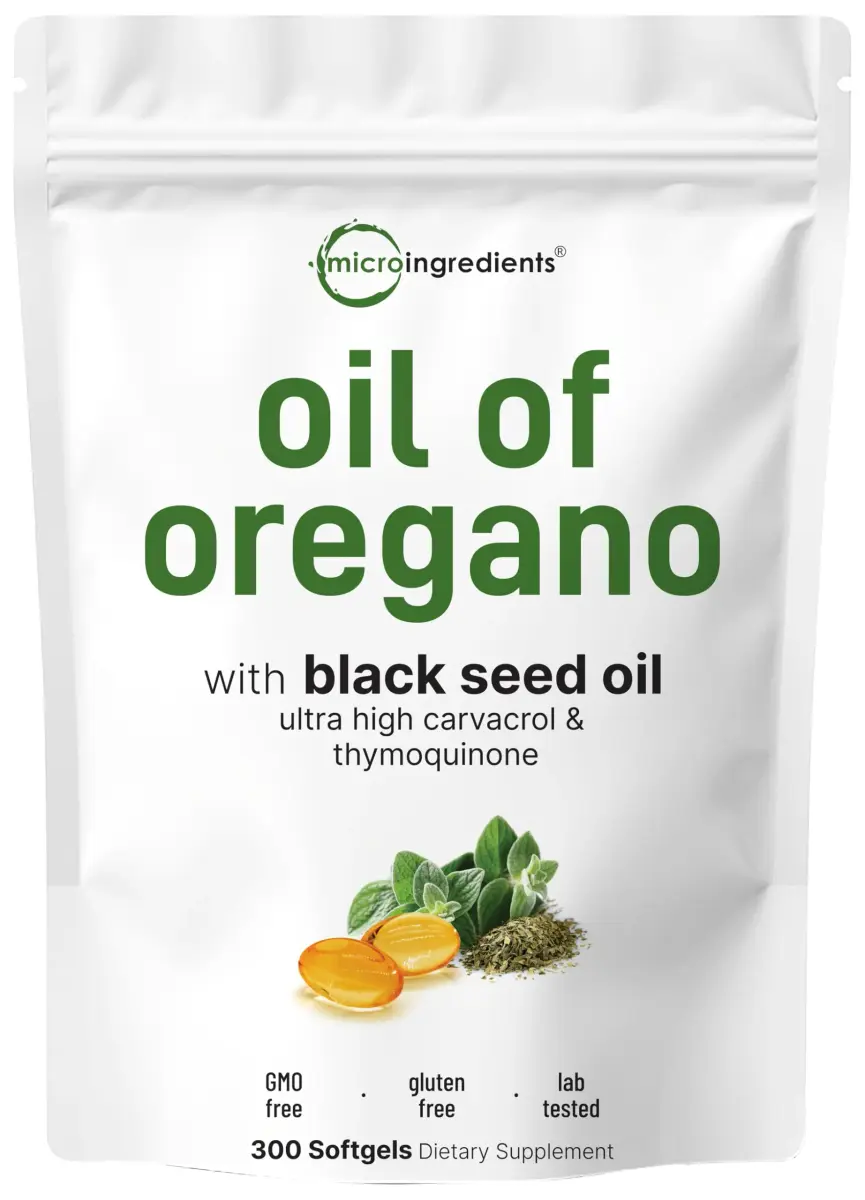 Micro Ingredients Oil of Oregano with Black Seed Oil Softgels 300 Count (150 Servings) | Potent 2-in-1 Complex with 4X Carvacrol - main product image