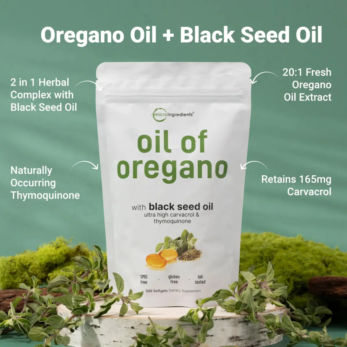 Micro Ingredients Oil of Oregano with Black Seed Oil Softgels 300 Count (150 Servings) | Potent 2-in-1 Complex with 4X Carvacrol - view 2