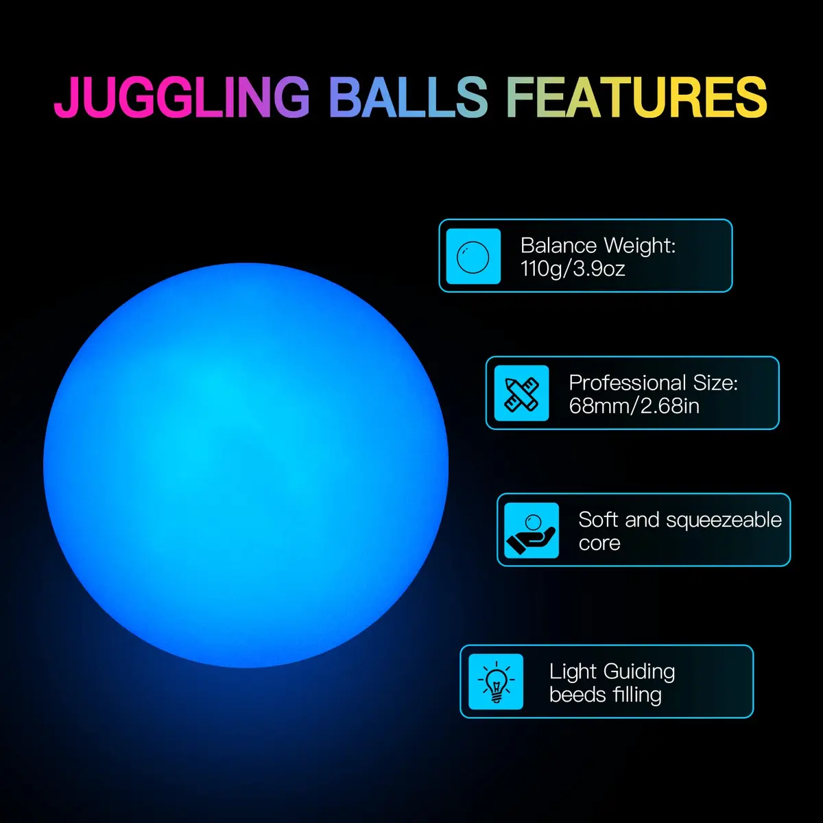 POITOI Juggling Balls Light Up Glow in The Dark LED Set 105g | 11 Color Modes, USB Rechargeable - view 4