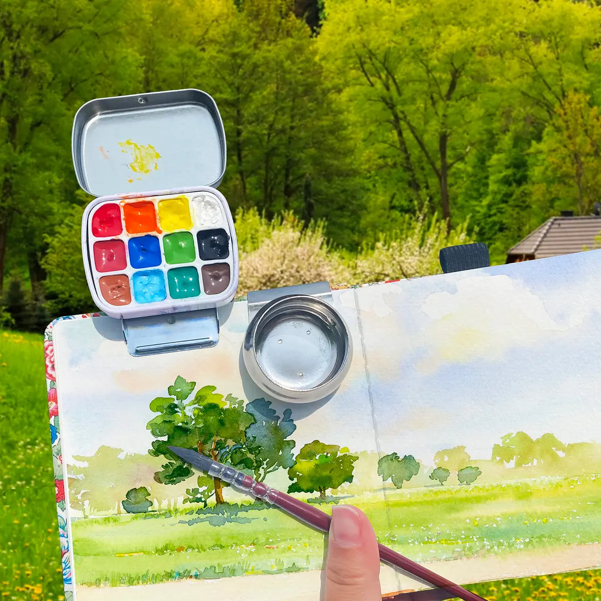 Qianshan Portable Travel Watercolor Palette, 12-Well Mini Metal Tin Box | Compact Artist Set for On-the-Go Painting - view 5