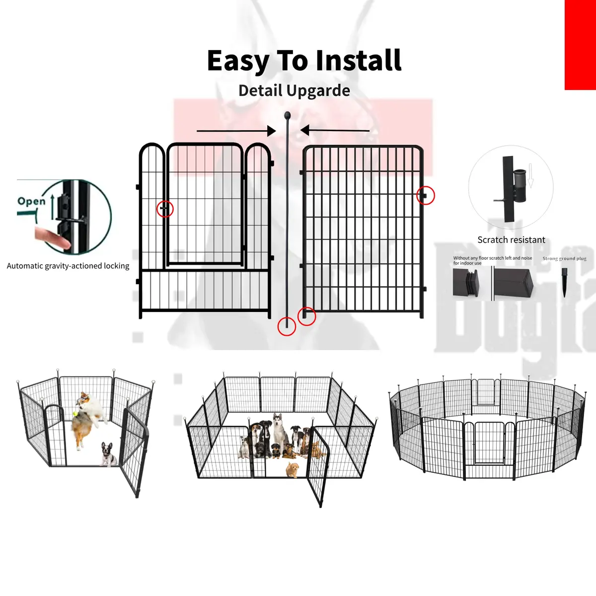 IGOOUO Portable Dog Fence Outdoor 36'' High | Rustproof & Sturdy Stakes for Medium & Large Dogs - view 6