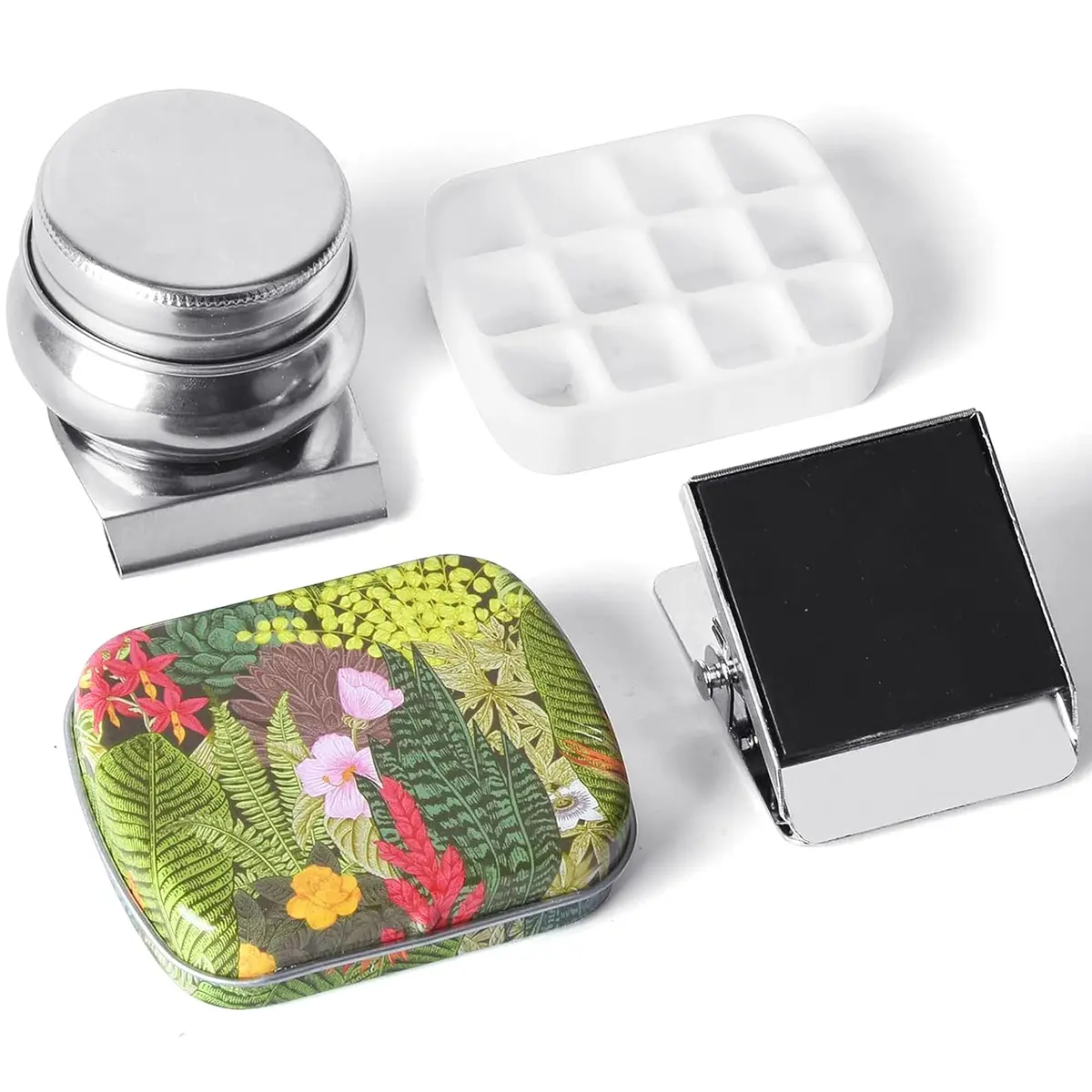 Qianshan Portable Travel Watercolor Palette, 12-Well Mini Metal Tin Box for Artists (60mmx47mmx15mm) - main product image