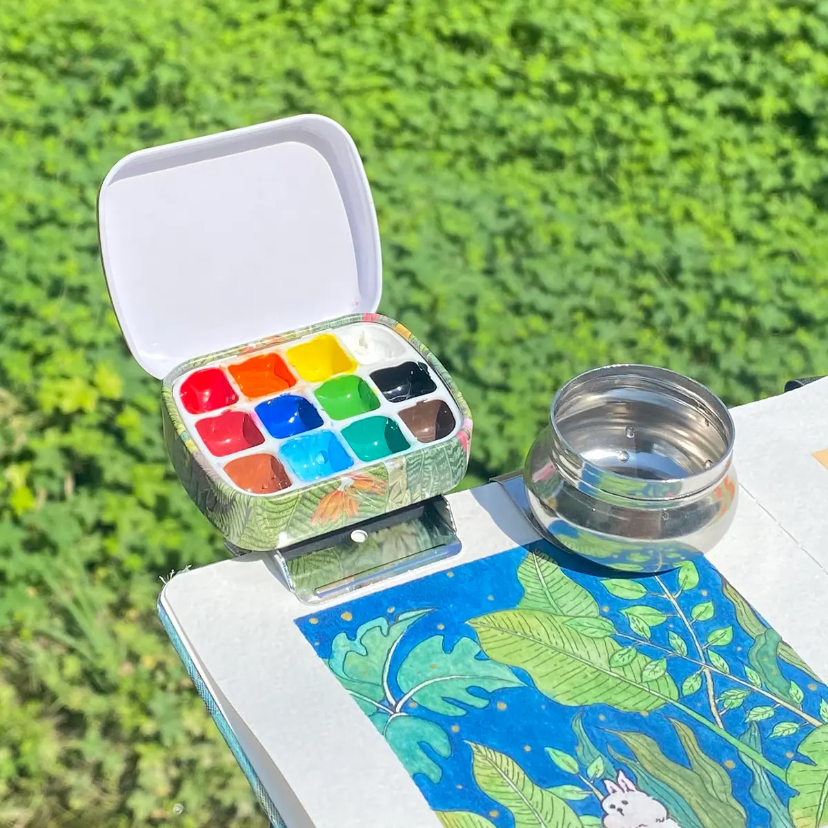 Qianshan Portable Travel Watercolor Palette, 12-Well Mini Metal Tin Box for Artists (60mmx47mmx15mm) - view 5
