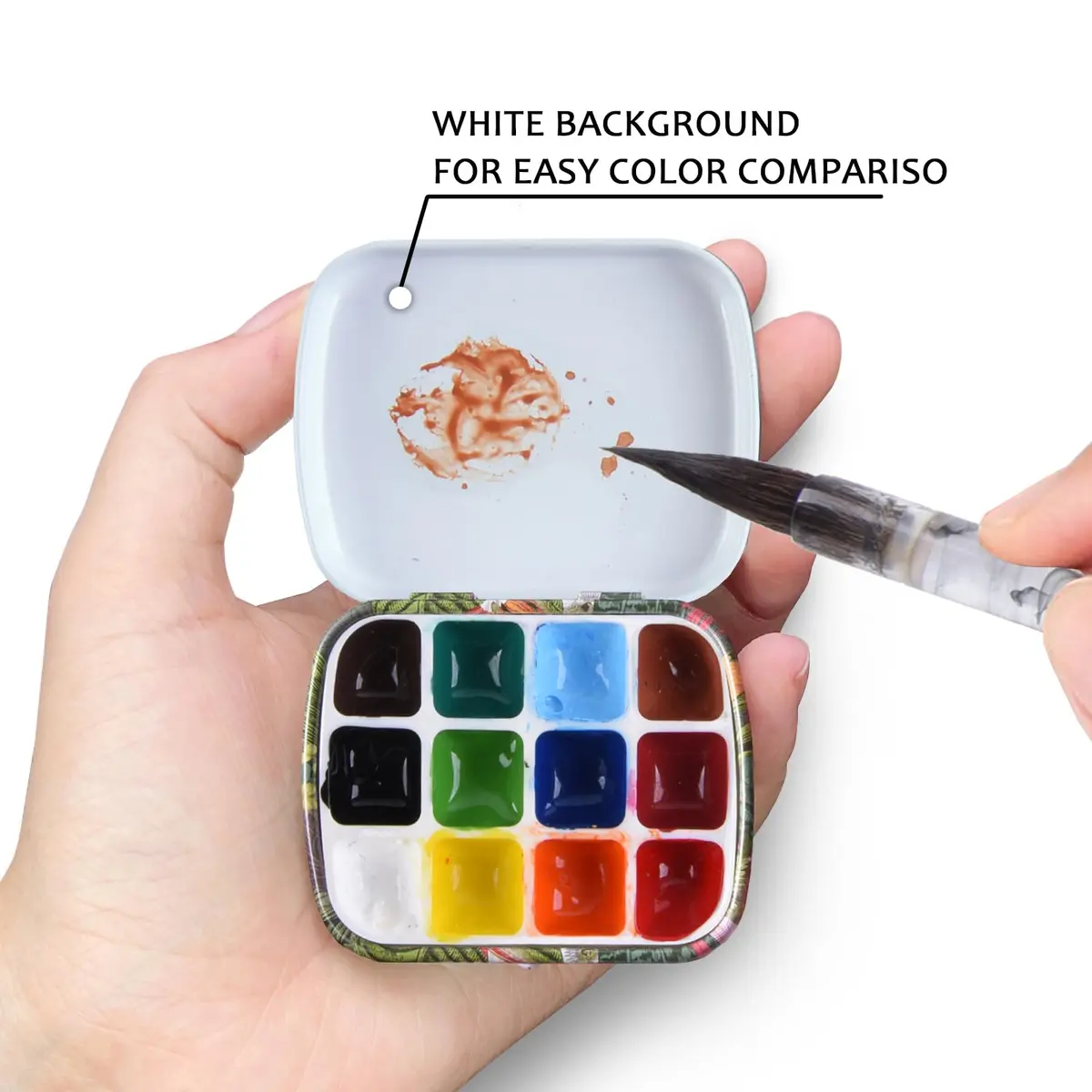 Qianshan Portable Travel Watercolor Palette, 12-Well Mini Metal Tin Box for Artists (60mmx47mmx15mm) - view 2