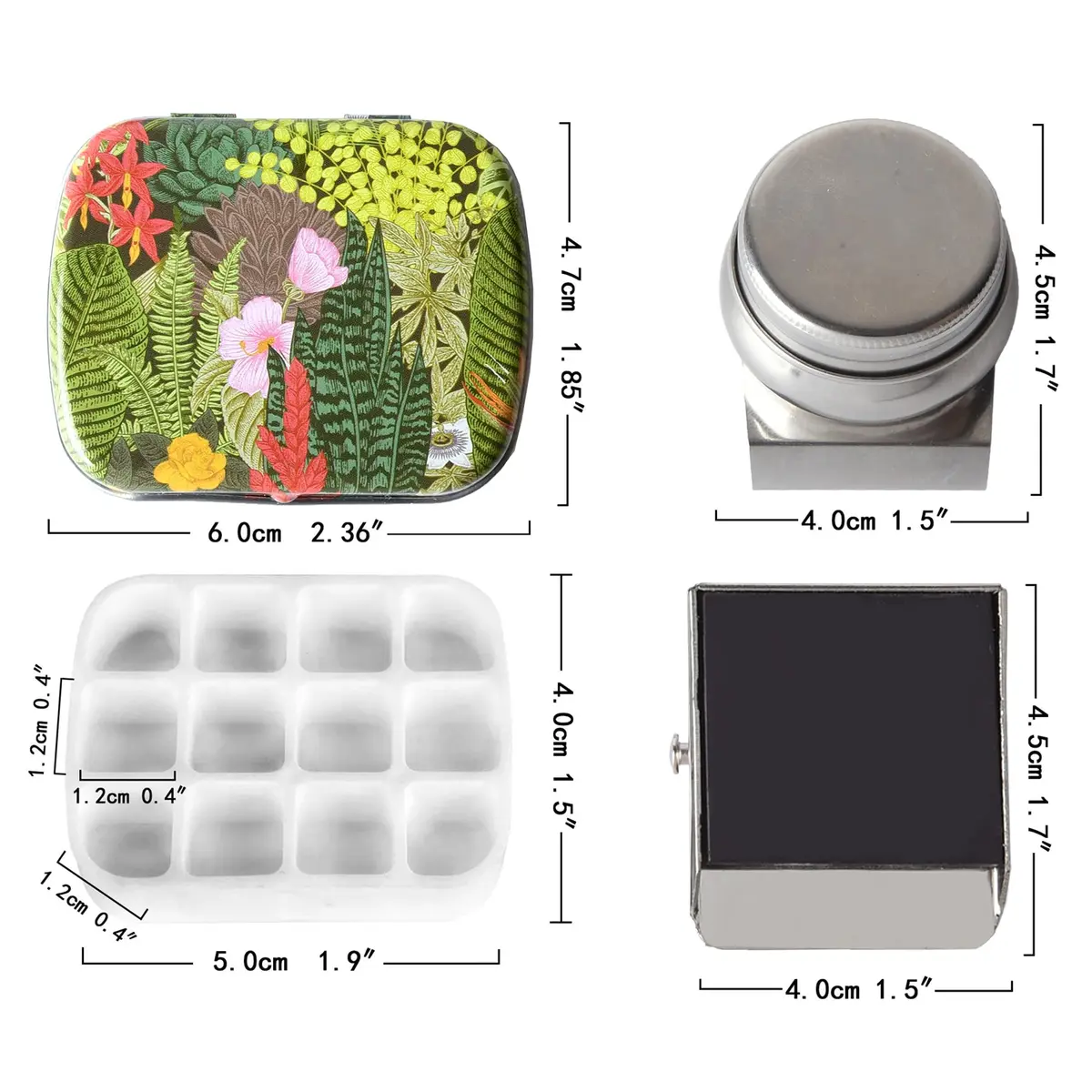 Qianshan Portable Travel Watercolor Palette, 12-Well Mini Metal Tin Box for Artists (60mmx47mmx15mm) - view 3