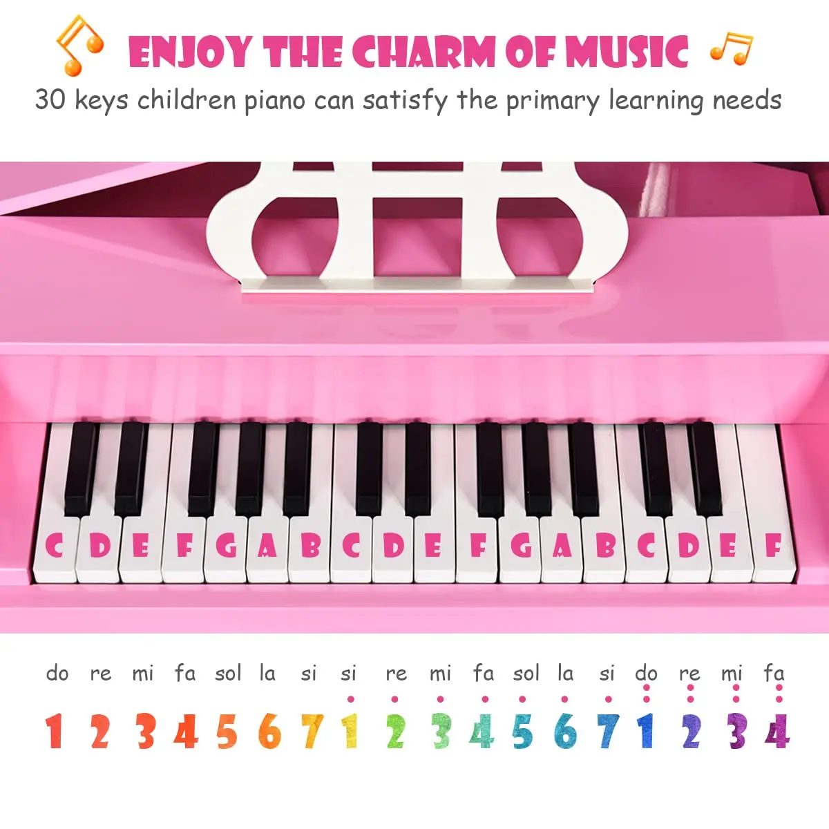 HONEY JOY Classical Kids Piano 30-Key Mini Grand Pink | Wooden Musical Toy for Ages 3+ - view 2