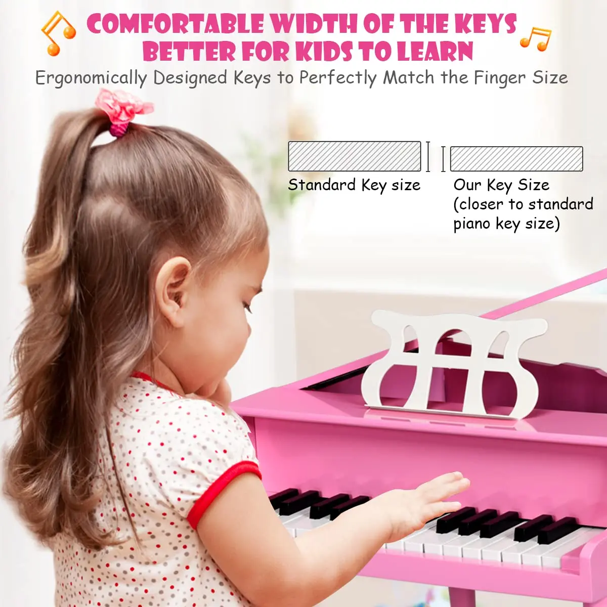 HONEY JOY Classical Kids Piano 30-Key Mini Grand Pink | Wooden Musical Toy for Ages 3+ - view 4