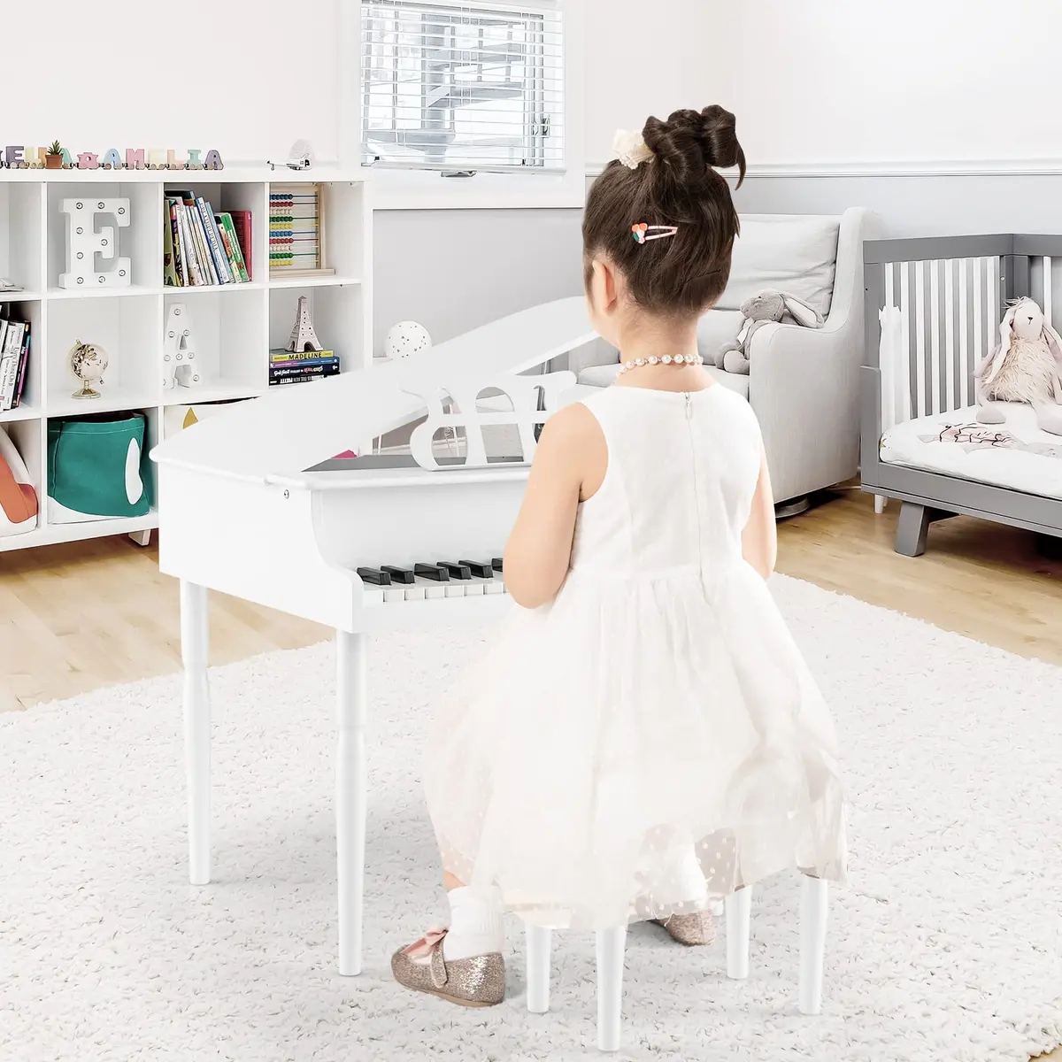 HONEY JOY Classical Kids Piano 30-Key Mini Grand Piano with Music Stand & Bench, Wooden Musical Instrument Toy for Ages 3+ - view 2